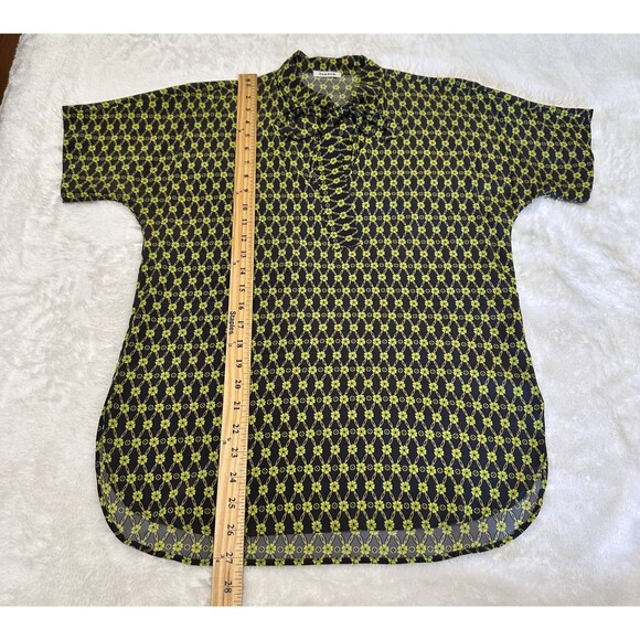 P.A.R.O.S.H. Women's Floral Green Silk V-Neck Short Sleeve Tie Blouse Sz M - Picture 7 of 10